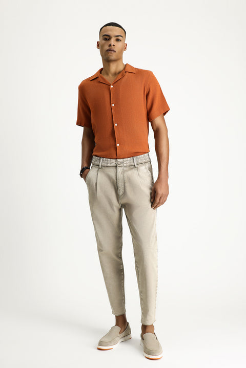 Kiremit Kısa Kol Regular Fit Desenli Pamuklu Kolay Ütülenebilir Gömlek