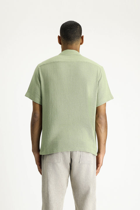 Çağla Yeşili Kısa Kol Regular Fit Desenli Pamuklu Kolay Ütülenebilir Gömlek