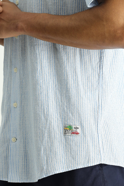 Su Mavisi Kısa Kol Regular Fit Desenli Pamuk Gömlek