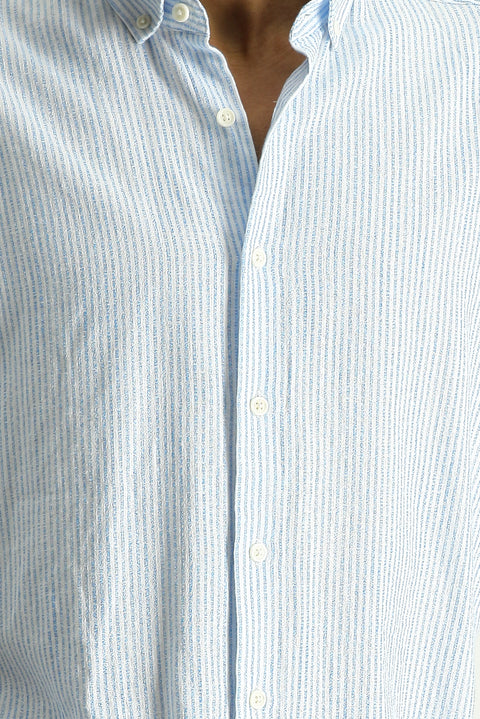 Su Mavisi Kısa Kol Regular Fit Desenli Pamuk Gömlek