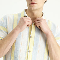 Çok Renkli Kısa Kol Oversize Çizgili Pamuk Gömlek