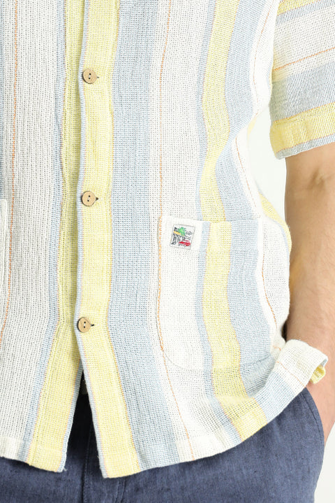 Çok Renkli Kısa Kol Oversize Çizgili Pamuk Gömlek