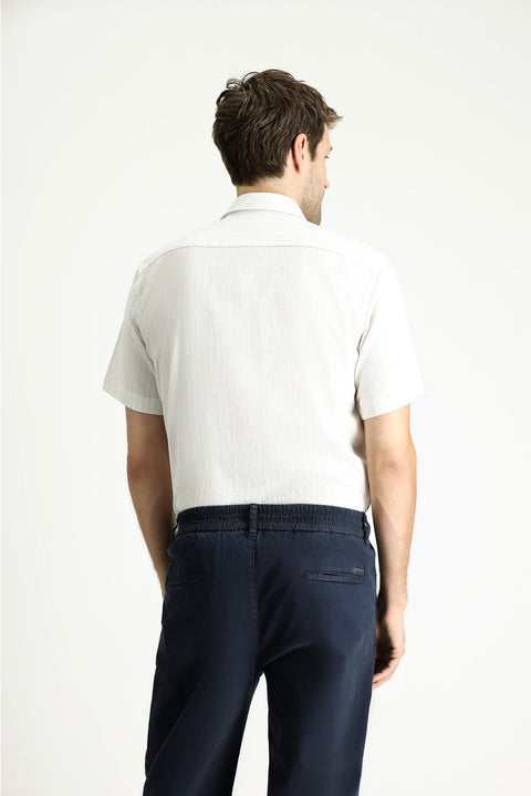 Mavi Kısa Kol Regular Fit Çizgili Spor Pamuklu Gömlek