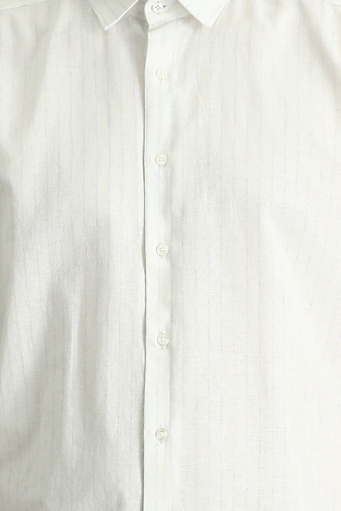 Mavi Kısa Kol Regular Fit Çizgili Spor Pamuklu Gömlek