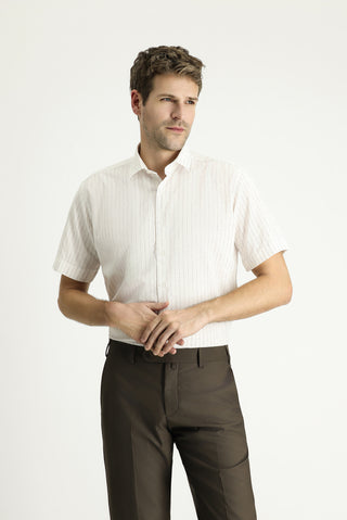  Mürdüm Kısa Kol Regular Fit Çizgili Spor Pamuklu Gömlek