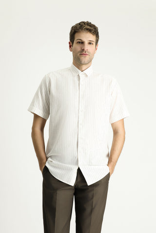  Mürdüm Kısa Kol Regular Fit Çizgili Spor Pamuklu Gömlek
