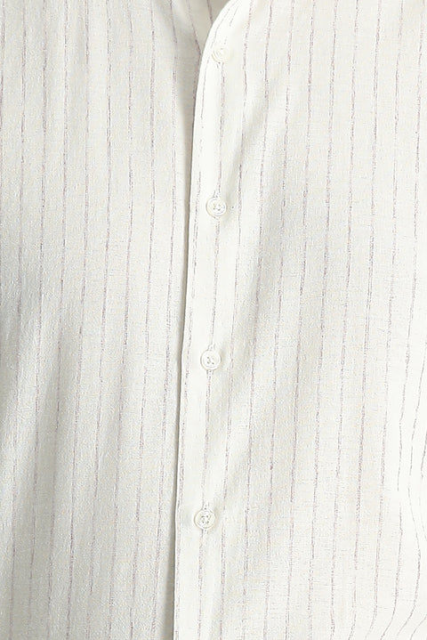 Mürdüm Kısa Kol Regular Fit Çizgili Spor Pamuklu Gömlek