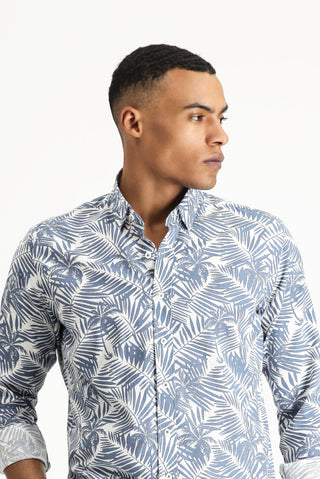  İndigo Uzun Kol Slim Fit Dar Kesim Baskılı Pamuk Gömlek