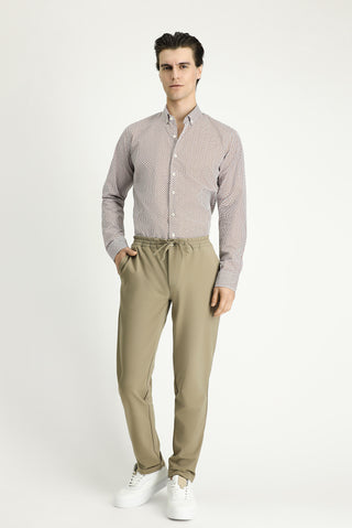  Açık Kahve  Uzun Kol Slim Fit Dar Kesim Baskılı Pamuk Düğmeli Yaka Gömlek