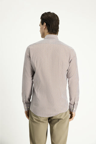  Açık Kahve  Uzun Kol Slim Fit Dar Kesim Baskılı Pamuk Düğmeli Yaka Gömlek