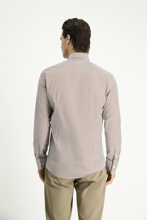 Açık Kahve  Uzun Kol Slim Fit Dar Kesim Baskılı Pamuk Düğmeli Yaka Gömlek