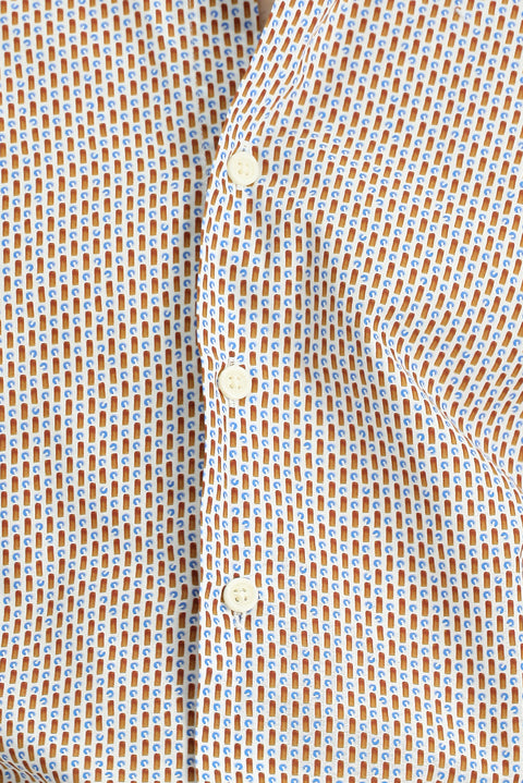 Açık Kahve  Uzun Kol Slim Fit Dar Kesim Baskılı Pamuk Düğmeli Yaka Gömlek