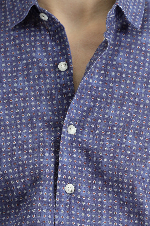 İndigo Uzun Kol Slim Fit Dar Kesim Desenli Spor Pamuk Gömlek