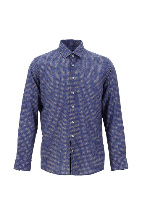 Indigo Long Sleeve Slim Fit Patterned Shirt