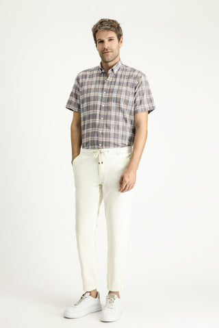  Açık Lacivert Kısa Kol Regular Fit Ekose Spor Pamuk Düğmeli Yaka Gömlek