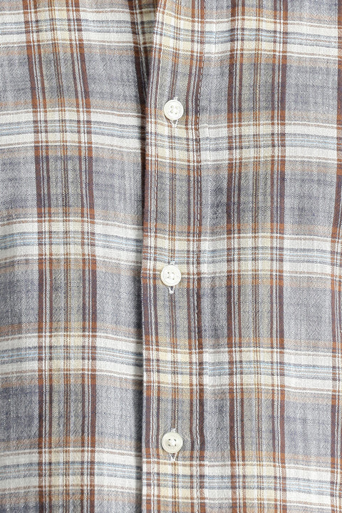 Açık Lacivert Kısa Kol Regular Fit Ekose Spor Pamuk Düğmeli Yaka Gömlek