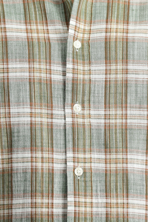 Light Khaki Short Sleeve Regular Fit Plaid Sport Cotton Button-Down Shirt