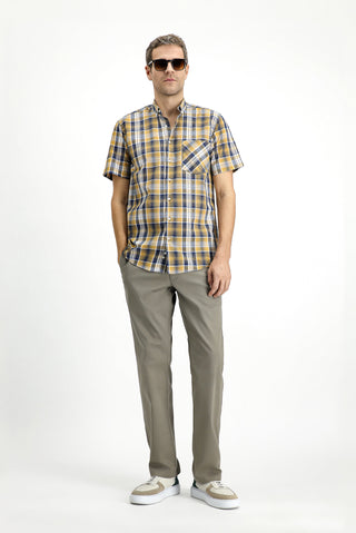  Hardal K?sa Kol Regular Fit Ekose Spor Dü?meli Yaka Pamuk Cepli Gömlek-Ki??l?