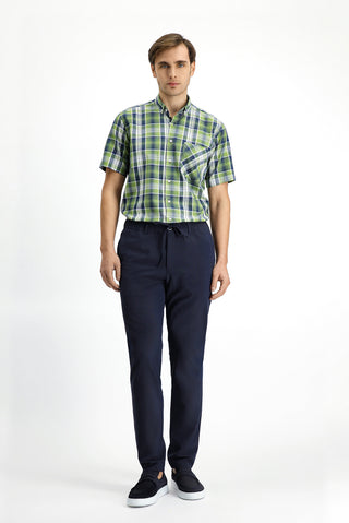  F?st?k Ye?ili K?sa Kol Regular Fit Ekose Spor Dü?meli Yaka Pamuk Cepli Gömlek-Ki??l?