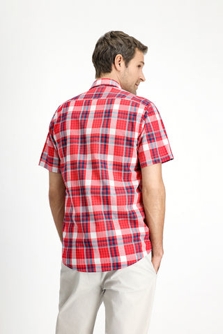  Aç?k K?rm?z? K?sa Kol Regular Fit Ekose Spor Dü?meli Yaka Pamuk Gömlek-Ki??l?