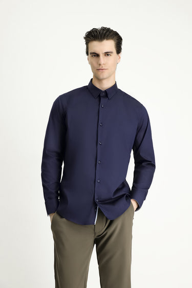  Koyu Lacivert Uzun Kol Slim Fit Dar Kesim Klasik Pamuklu Gömlek