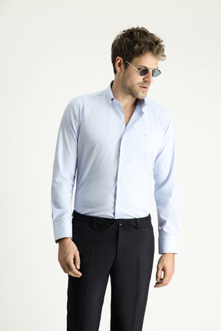  Uçuk Mavi Uzun Kol Slim Fit Dar Kesim Klasik Pamuklu Gömlek-Ki??l?