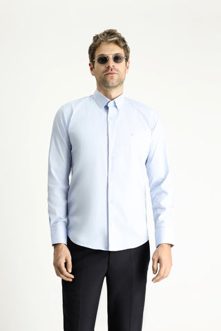 Uçuk Mavi Uzun Kol Slim Fit Dar Kesim Klasik Pamuklu Gömlek-Ki??l?