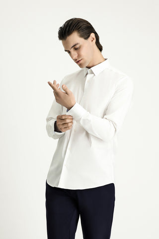  Beyaz Uzun Kol Slim Fit Dar Kesim Klasik Pamuklu Gömlek