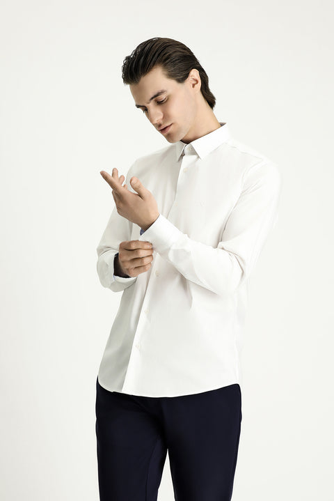 Beyaz Uzun Kol Slim Fit Dar Kesim Klasik Pamuklu Gömlek