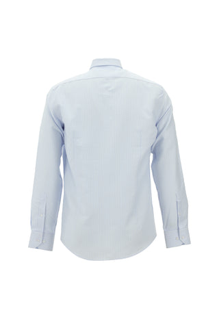  Açık Mavi Uzun Kol Slim Fit Dar Kesim Çizgili Pamuk Düğmeli Yaka Gömlek