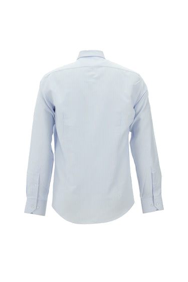 Açık Mavi Uzun Kol Slim Fit Dar Kesim Çizgili Pamuk Düğmeli Yaka Gömlek