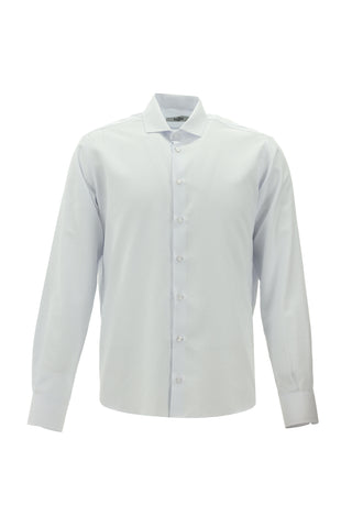  Uçuk Mavi Uzun Kol Slim Fit Dar Kesim Çizgili Pamuklu Kolay Ütülenebilir Gömlek-Ki??l?