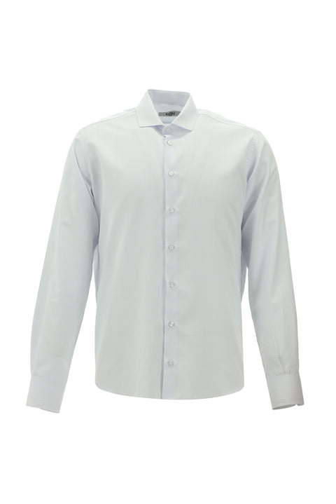 Uçuk Mavi Uzun Kol Slim Fit Dar Kesim Çizgili Pamuklu Kolay Ütülenebilir Gömlek