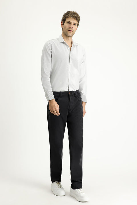 Siyah Uzun Kol Slim Fit Dar Kesim Çizgili Pamuklu Kolay Ütülenebilir Gömlek