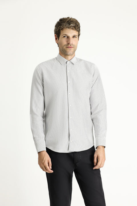 Siyah Uzun Kol Slim Fit Dar Kesim Çizgili Pamuklu Kolay Ütülenebilir Gömlek