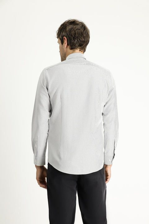 Siyah Uzun Kol Slim Fit Dar Kesim Çizgili Pamuklu Kolay Ütülenebilir Gömlek