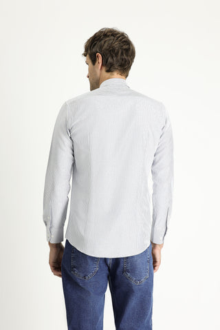  Açık Lacivert Uzun Kol Slim Fit Dar Kesim Çizgili Pamuklu Kolay Ütülenebilir Gömlek