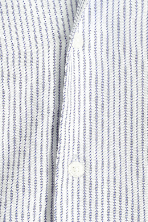 Açık Lacivert Uzun Kol Slim Fit Dar Kesim Çizgili Pamuklu Kolay Ütülenebilir Gömlek