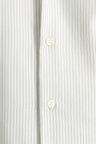 Açık Vizon Uzun Kol Slim Fit Dar Kesim Çizgili Pamuklu Kolay Ütülenebilir Gömlek