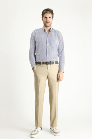  Orta Lacivert Uzun Kol Slim Fit Dar Kesim Çizgili Pamuklu Kolay Ütülenebilir Gömlek