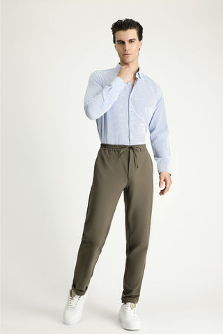  Açık Mavi Uzun Kol Slim Fit Dar Kesim Çizgili Pamuklu Kolay Ütülenebilir Gömlek