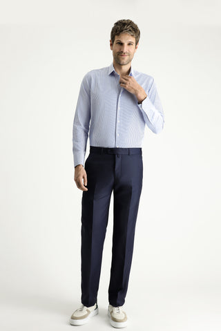  Mavi Uzun Kol Slim Fit Dar Kesim Çizgili Pamuklu Kolay Ütülenebilir Gömlek