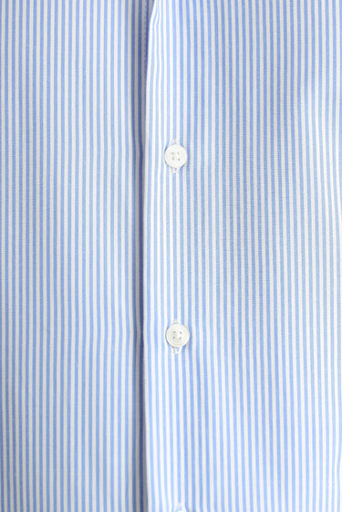 Mavi Uzun Kol Slim Fit Dar Kesim Çizgili Pamuklu Kolay Ütülenebilir Gömlek