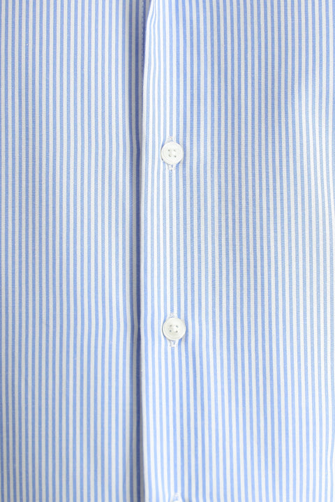 Mavi Uzun Kol Slim Fit Dar Kesim Çizgili Pamuklu Kolay Ütülenebilir Gömlek