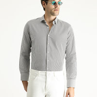 Orta Antrasit Uzun Kol Slim Fit Dar Kesim Çizgili Pamuklu Kolay Ütülenebilir Gömlek