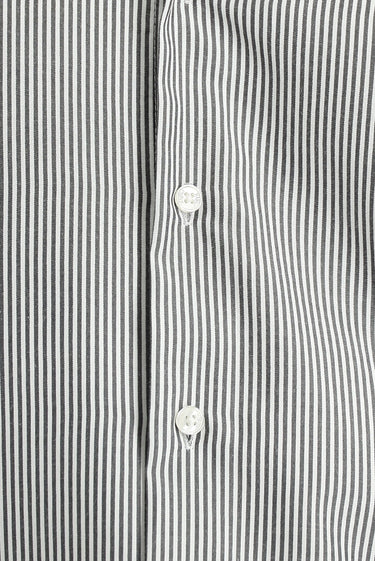 Orta Antrasit Uzun Kol Slim Fit Dar Kesim Çizgili Pamuklu Kolay Ütülenebilir Gömlek