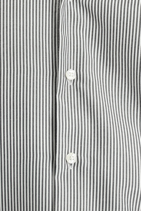 Orta Antrasit Uzun Kol Slim Fit Dar Kesim Çizgili Pamuklu Kolay Ütülenebilir Gömlek