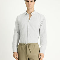 Siyah Uzun Kol Slim Fit Dar Kesim Çizgili Pamuklu Kolay Ütülenebilir Düğmeli Yaka Gömlek