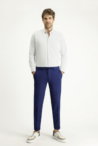  Açık Gri Uzun Kol Slim Fit Dar Kesim Çizgili Pamuklu Kolay Ütülenebilir Düğmeli Yaka Gömlek