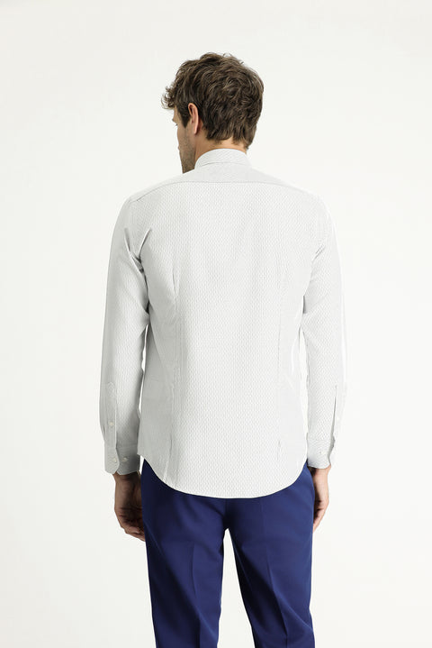 Açık Gri Uzun Kol Slim Fit Dar Kesim Çizgili Pamuklu Kolay Ütülenebilir Düğmeli Yaka Gömlek